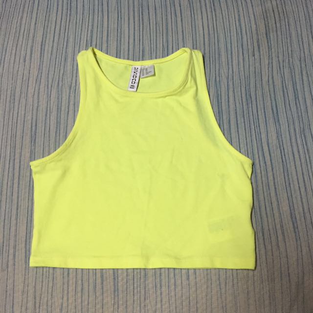 Divided By H M Neon Yellow Crop Top Women s Fashion Tops Others Tops on Carousell