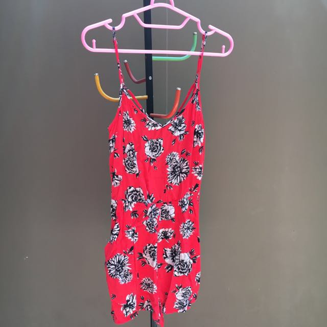 h&m red floral jumpsuit