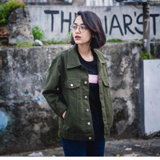 Jaket Canvas Green Army Fesyen Wanita Pakaian Wanita di Carousell