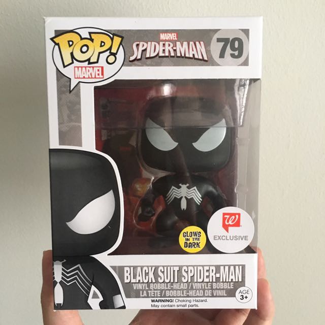 Funko Pop Marvel Black Suit Spider-Man Glow In Dark Walgreen Exclusive ...