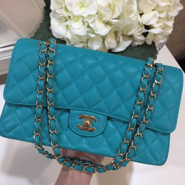 Chanel Black Turquoise Double Flap Bag For Sale at 1stDibs