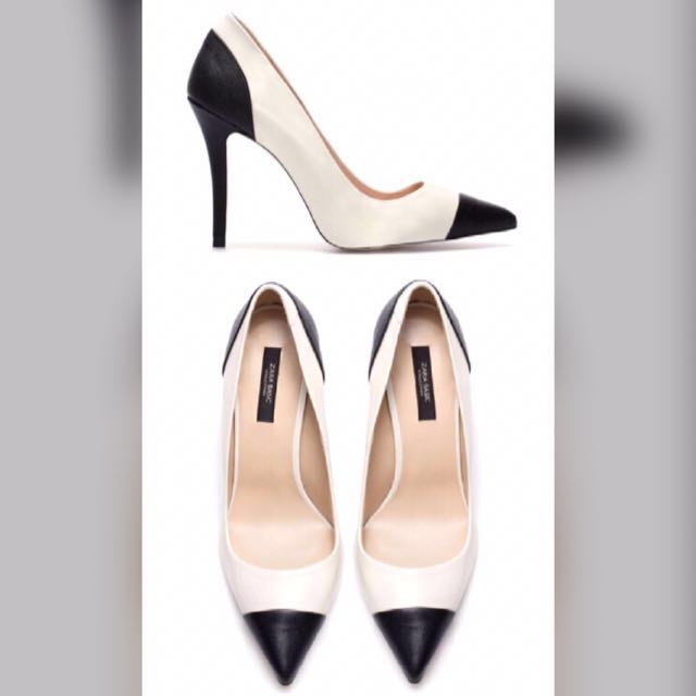 two tone black and white heels