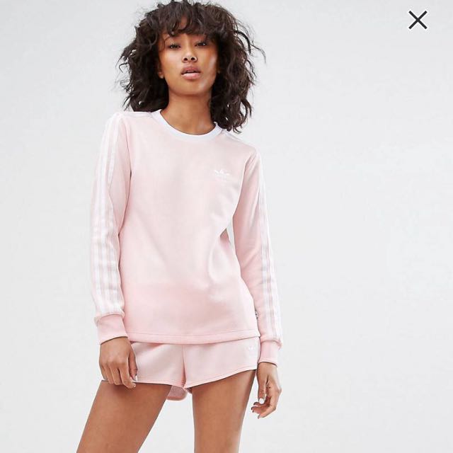 Adidas Three Stripe Long Sleeve Top Pale Pink Women s Fashion
