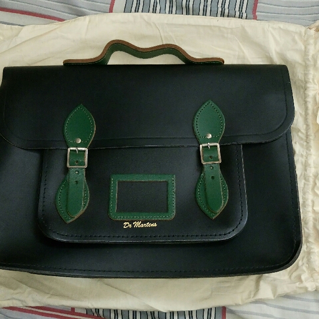 Cheap Authentic DR MARTENS Leather Satchel In Black And Green