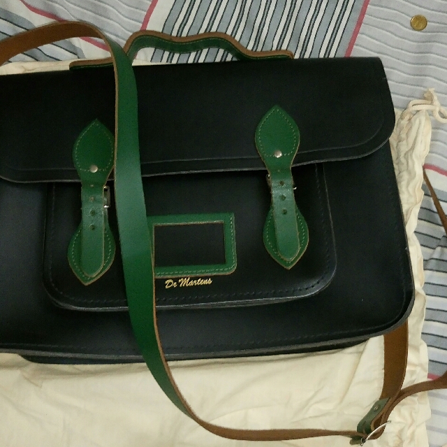 Cheap Authentic DR MARTENS Leather Satchel In Black And Green