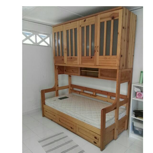 Pine Wood Single Bed Frame With Wardrobe Above Bed Frame 3