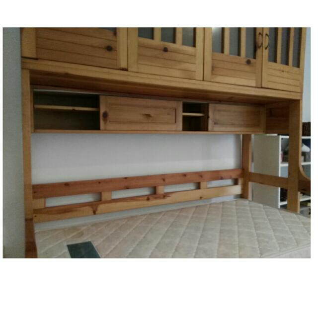 Pine Wood Single Bed Frame With Wardrobe Above Bed Frame 3