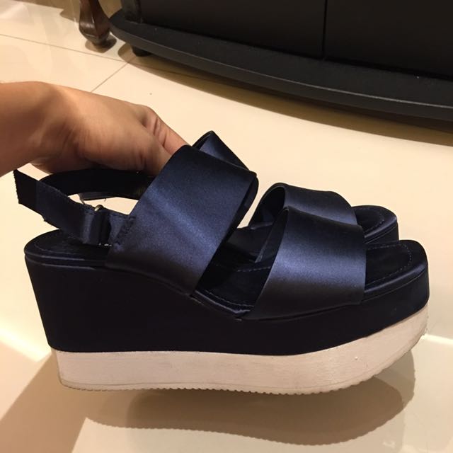 blue satin wedges