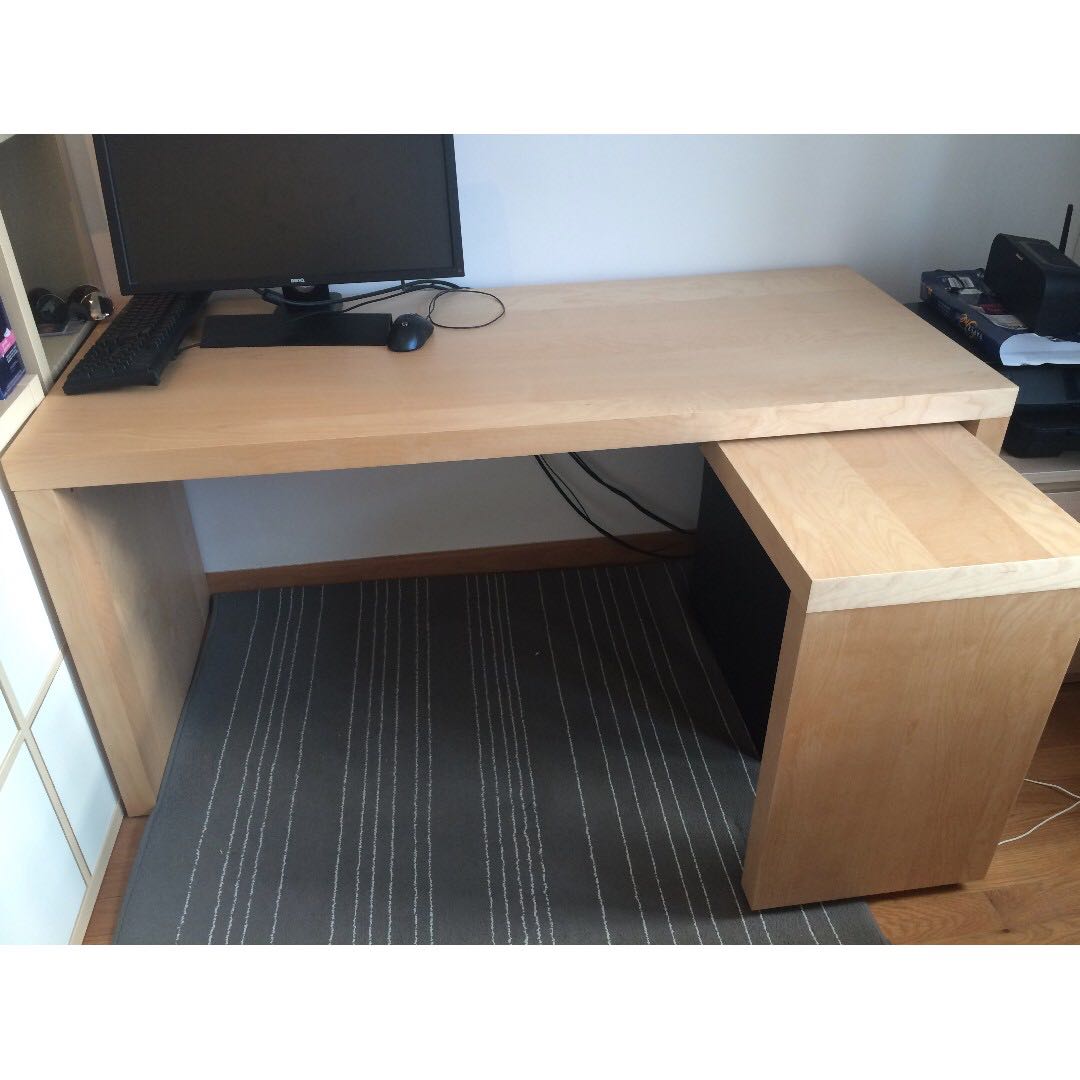 Ikea Malm Desk With Pull Out Panel White Stained Oak Veneer