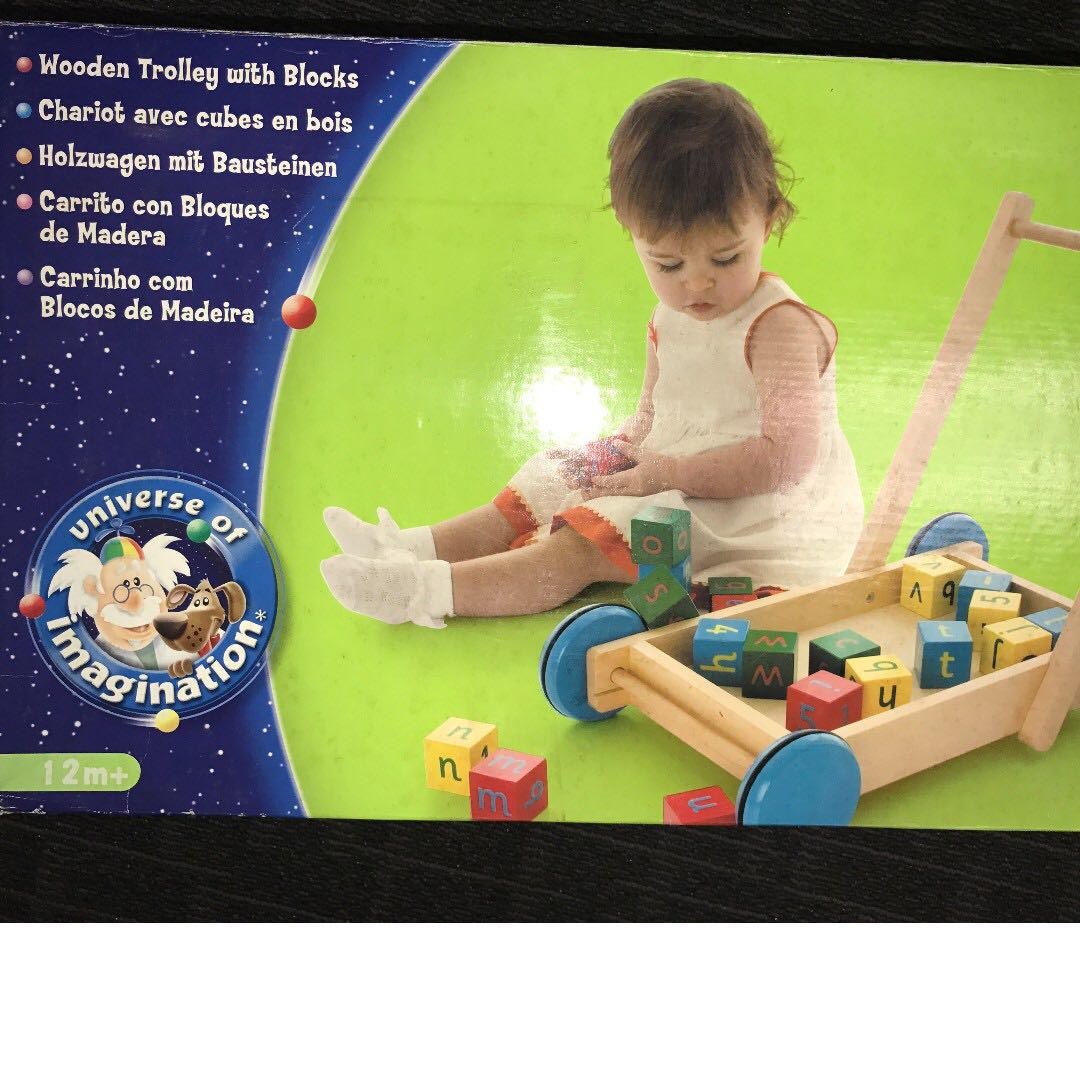 Wooden Trolley with Blocks, Babies & Kids, Baby Nursery & Kids