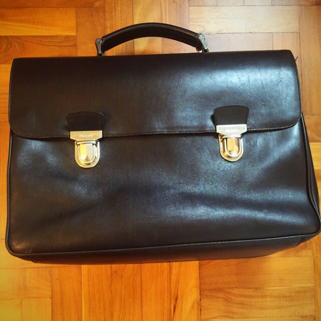 Vintage Prada Pure Full Calf Leather Briefcase, original and 100