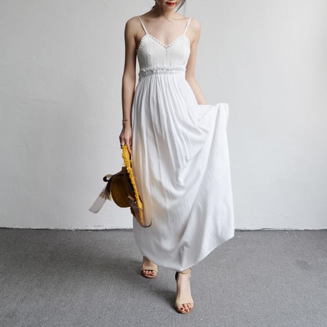 Bali Bare Back Crochet Beach Holiday Maxi Dress White