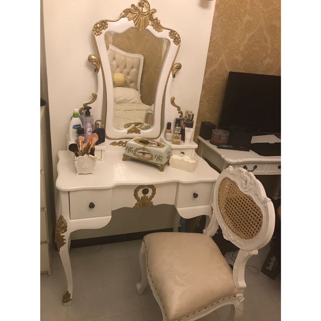 French White Gold Victorian Dresser Dressing Table Furniture