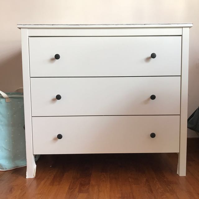 Hemnes Ikea white stain chest 3 drawers Furniture Home Living