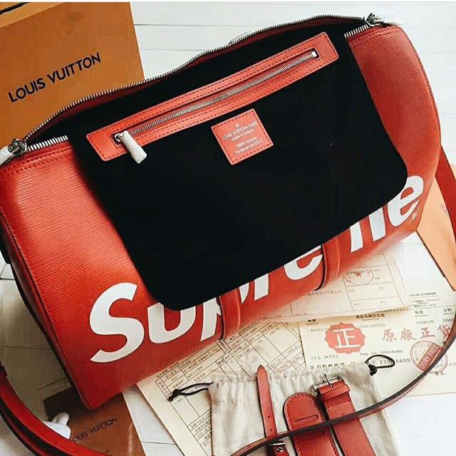 supreme duffle bag red louis vuitton