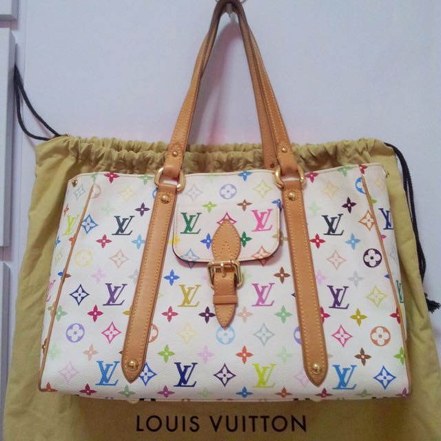 LOUIS VUITTON White Monogram Multicolore Aurelia MM Tote Bag 100% Auth