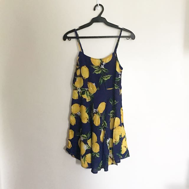 navy blue dress with lemons