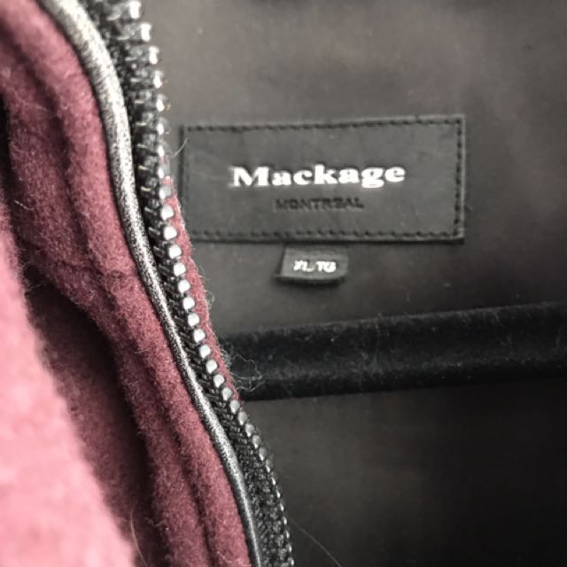 Mackage Nori Belted Wool coat with Leather Trim Bordeaux XL