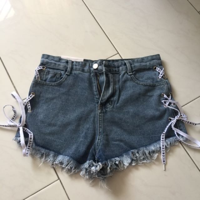 side tie jean shorts
