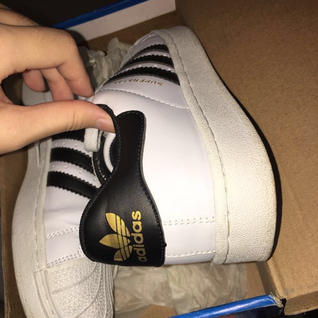 adidas superstar black white gold label AAA replica Women s