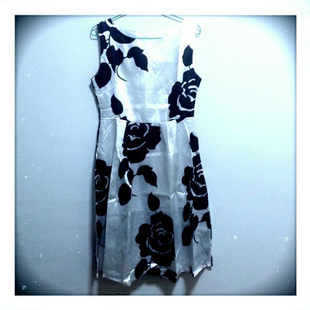 white dress with black roses