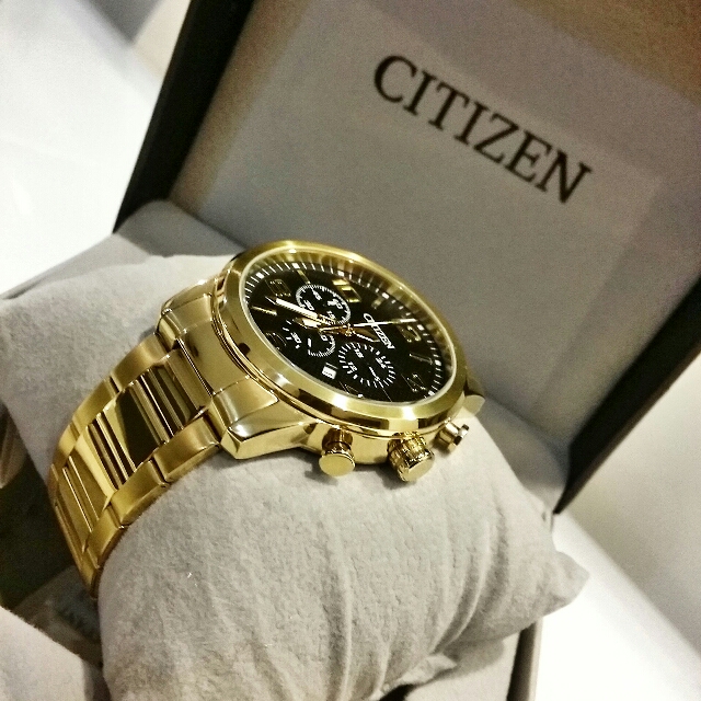 Citizen AN8052 55E Men Analog Gold Tone Stainless Steel Chronograph Black Watch