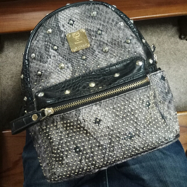 MCM Stark Micro Studs Studded Small leather Backpack Snake