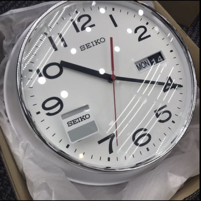Free Delivery! Authentic Seiko White Classic Vintage Day Date Wall Clock.  Brand New In Box! Limited Stock First Come First Served!, Furniture & Home  Living, Home Decor, Other Home Decor on Carousell