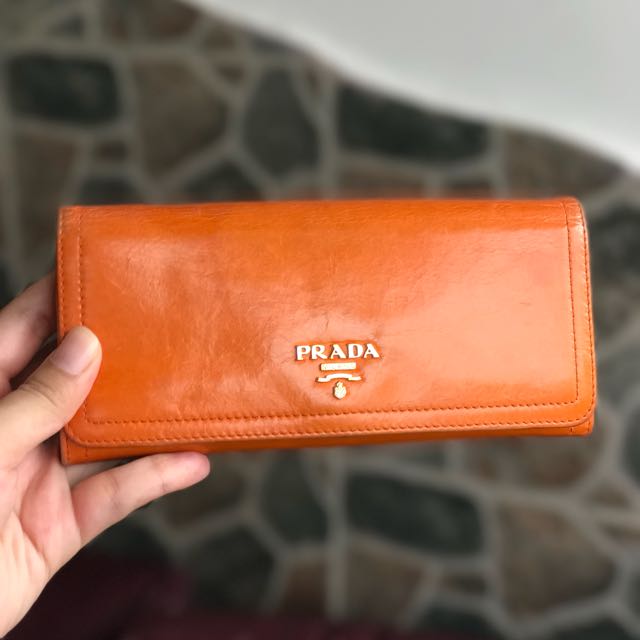 prada orange wallet