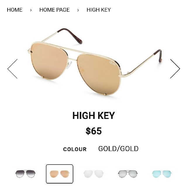 Quay Australia High Key Sunglasses In Gold Frame Lens Brand New Photo