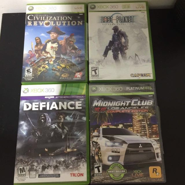 TAKE ALL FOR 1400 XBOX Kinect Games (Category: Xbox) located in Marikina City. Submitted by camiela (Listing ID 125693712, Image 1). Description: XBOX Kinect Games (for US Version) Midnight Club - P400 Defiance - P400 Lost planet- P400 Civilization revolution- P400 — TAKE ALL FOR P1400 SAVE P200 (FREE SF) — BUY 2 OR 3 FOR FREE SF (free sf MM ONLY) **message me for more info // selling for my brother.