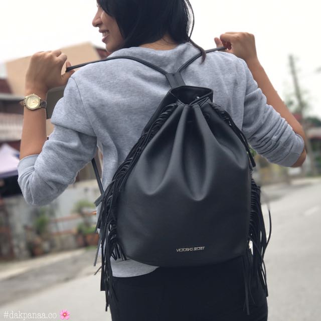 Victoria secret shop black fringe backpack