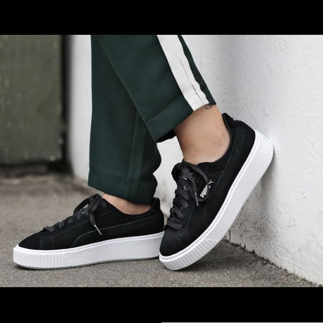 black suede platform sneakers