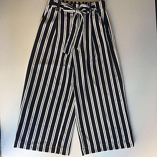 zara striped wide leg trousers