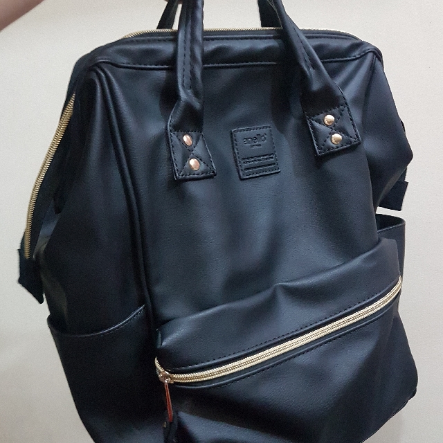 anello black leather bag