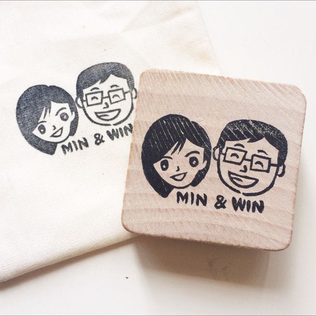 Handmade Custom Made Couple Caricature Wedding Rubber Stamp