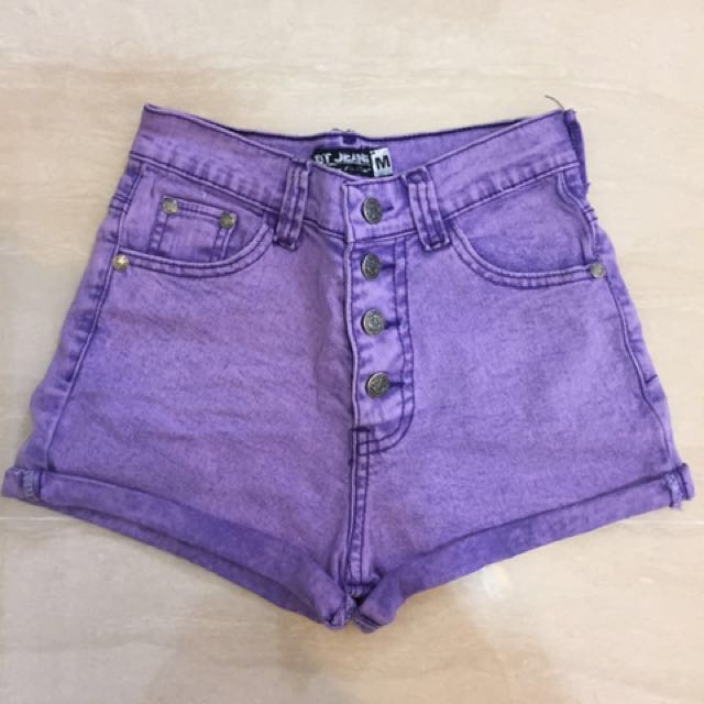 purple denim shorts womens