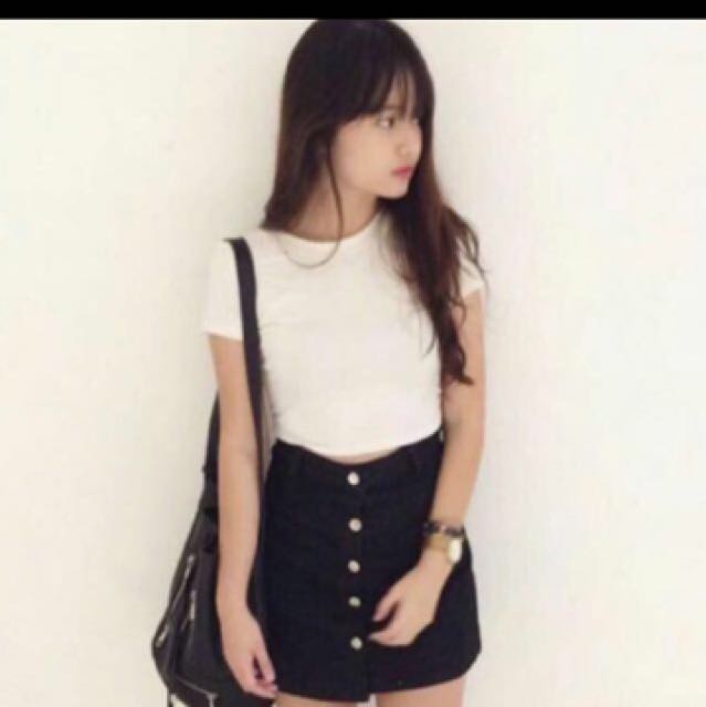 black denim skirt outfit tumblr