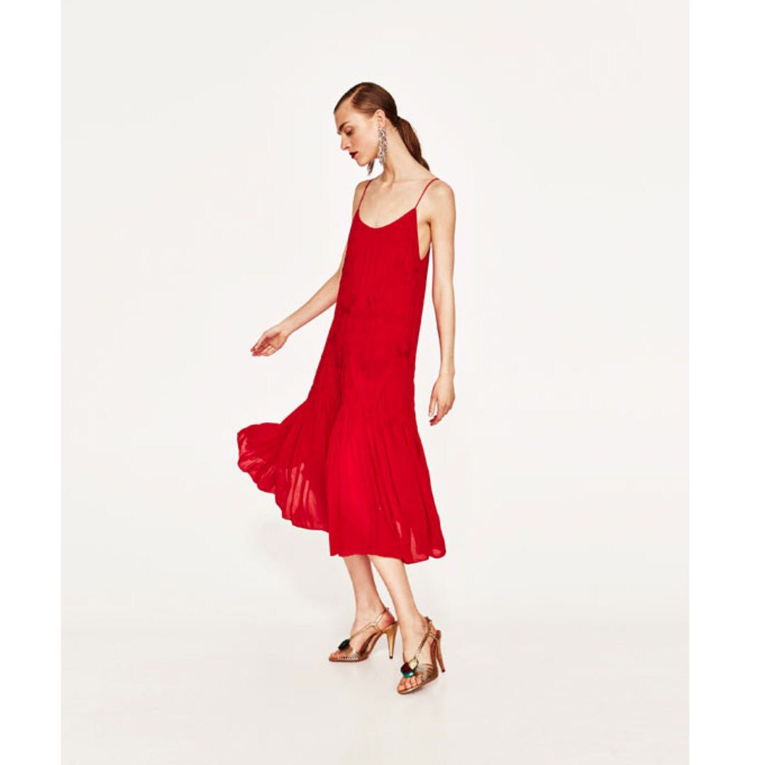 Zara Red Embroidered Strappy Dress 