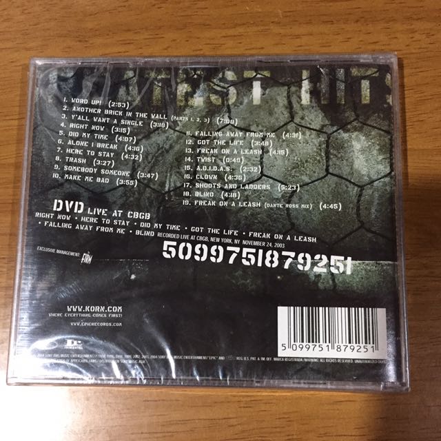 KORN (Greatest Hits Vol. 1) CD & DVD (Category: CDs & DVDs) located in Cagayan de Oro. Submitted by rarefind (Listing ID 126268789, Image 2). Description: KORN (Greatest Hits Vol. 1) *Limited Edition *CD (19 songs selection/Greatest Hits) *DVD (Live at CBGB) *Sealed .