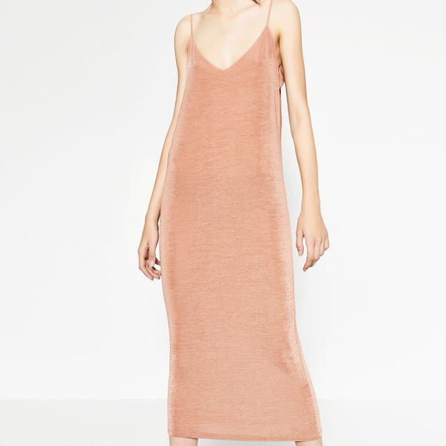 Zara Nude Slip Dress, Women's Fashion 