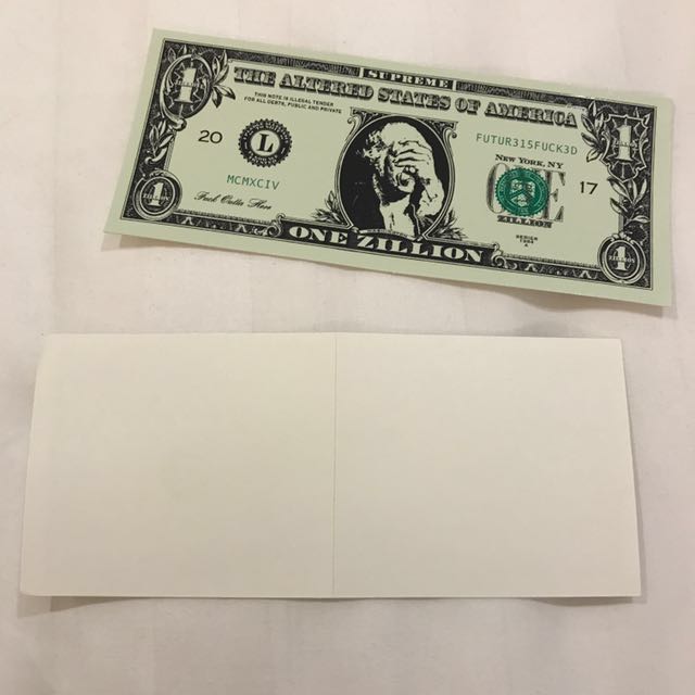 NEW Supreme One Zillion Dollar Bill Sticker Vinyl Decal Skateboard FW17 