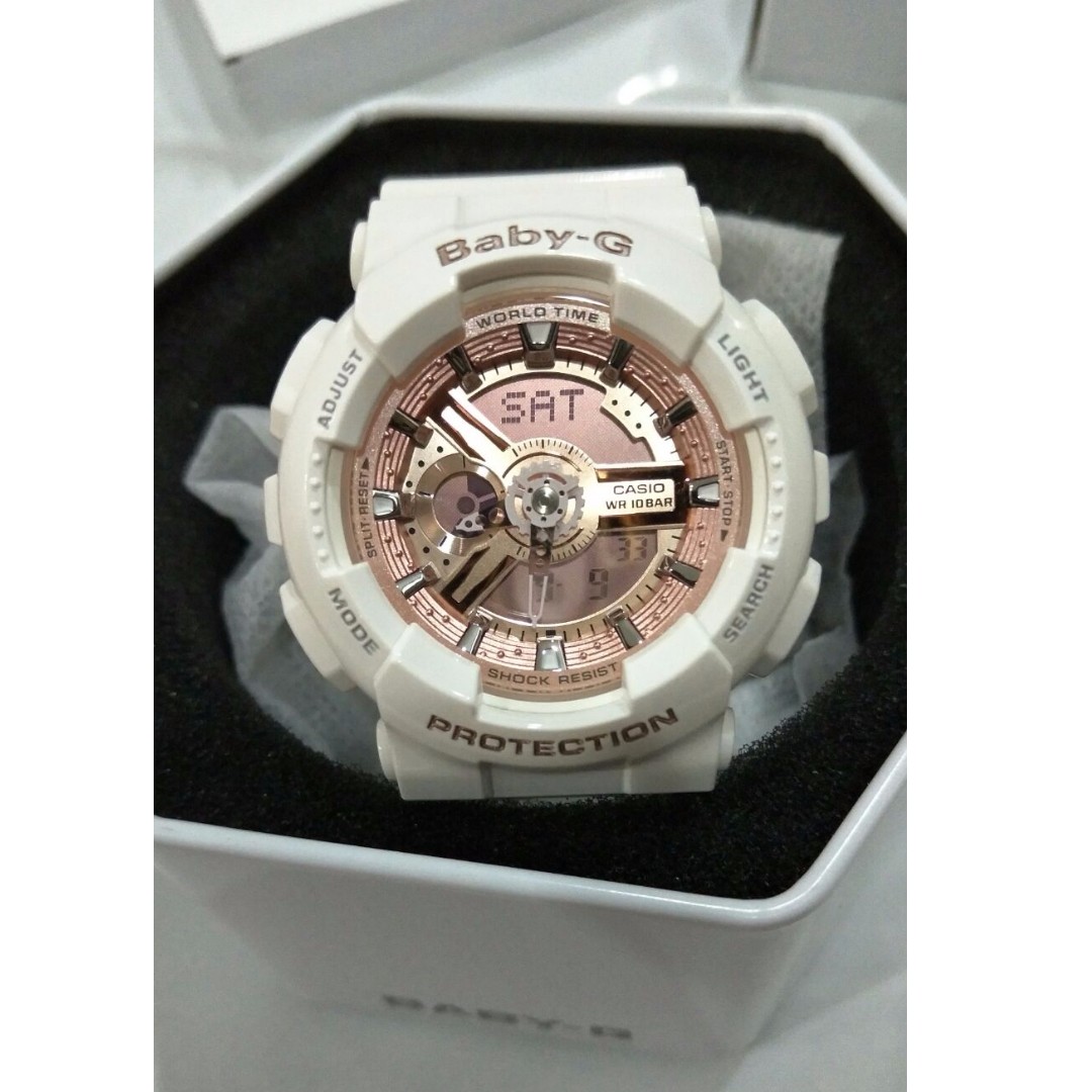 100 Authentic Brand New Casio Baby G Ba 110 7a1 White Rose Gold Watch Women S Fashion Watches On Carousell