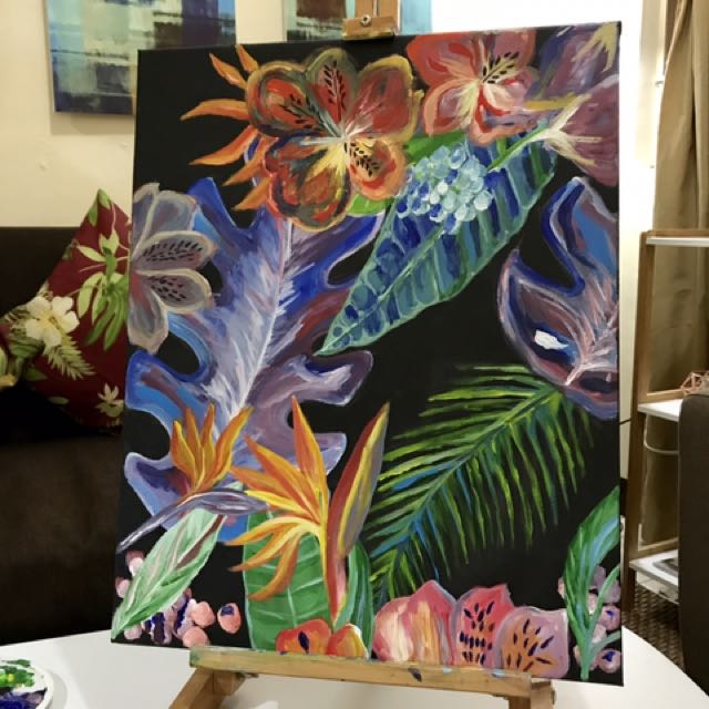 Abstract Tropical Painting Acrylic On Canvas Original Art Work