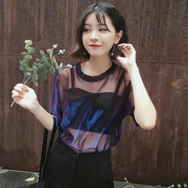 Purple see through shirt clearance