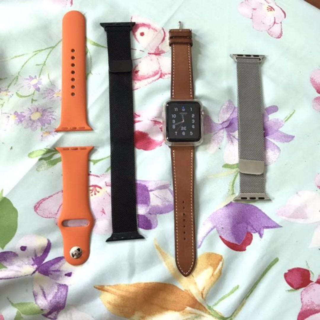 Hermes Apple Watch 38mm Stainless Steel Case with Fauve Barenia Leather Single Tour Fitbit IWatch Fossil