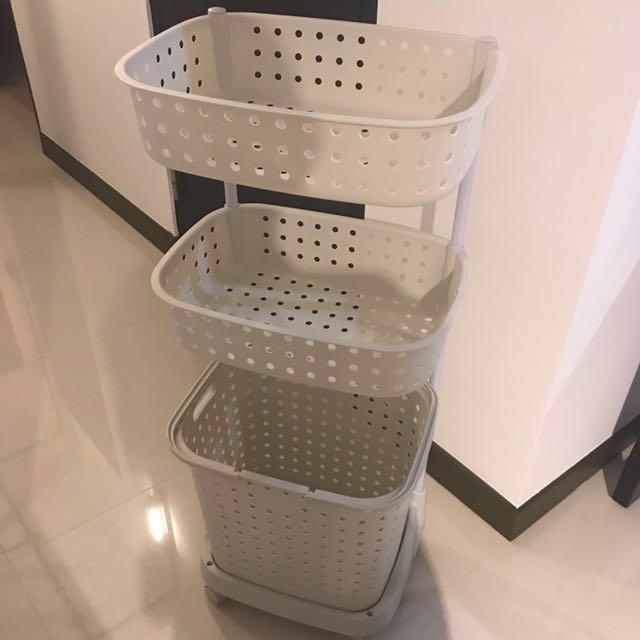 3 Tier Laundry Kitchen Rack Movable Clothes Basket Furniture Others On Carousell