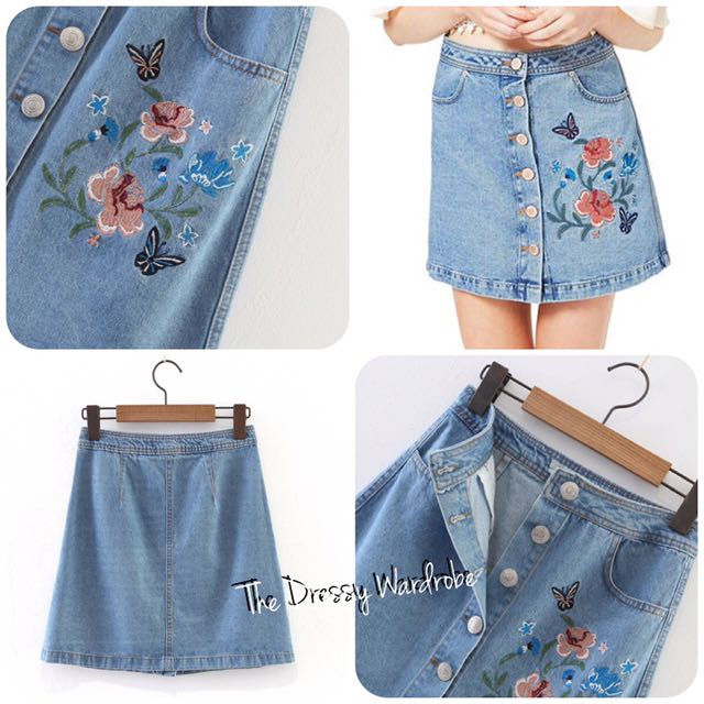 printed denim skirt