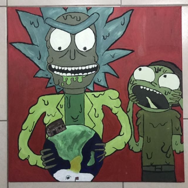 Handmade Rick And Morty Painting Design Craft Artworks On