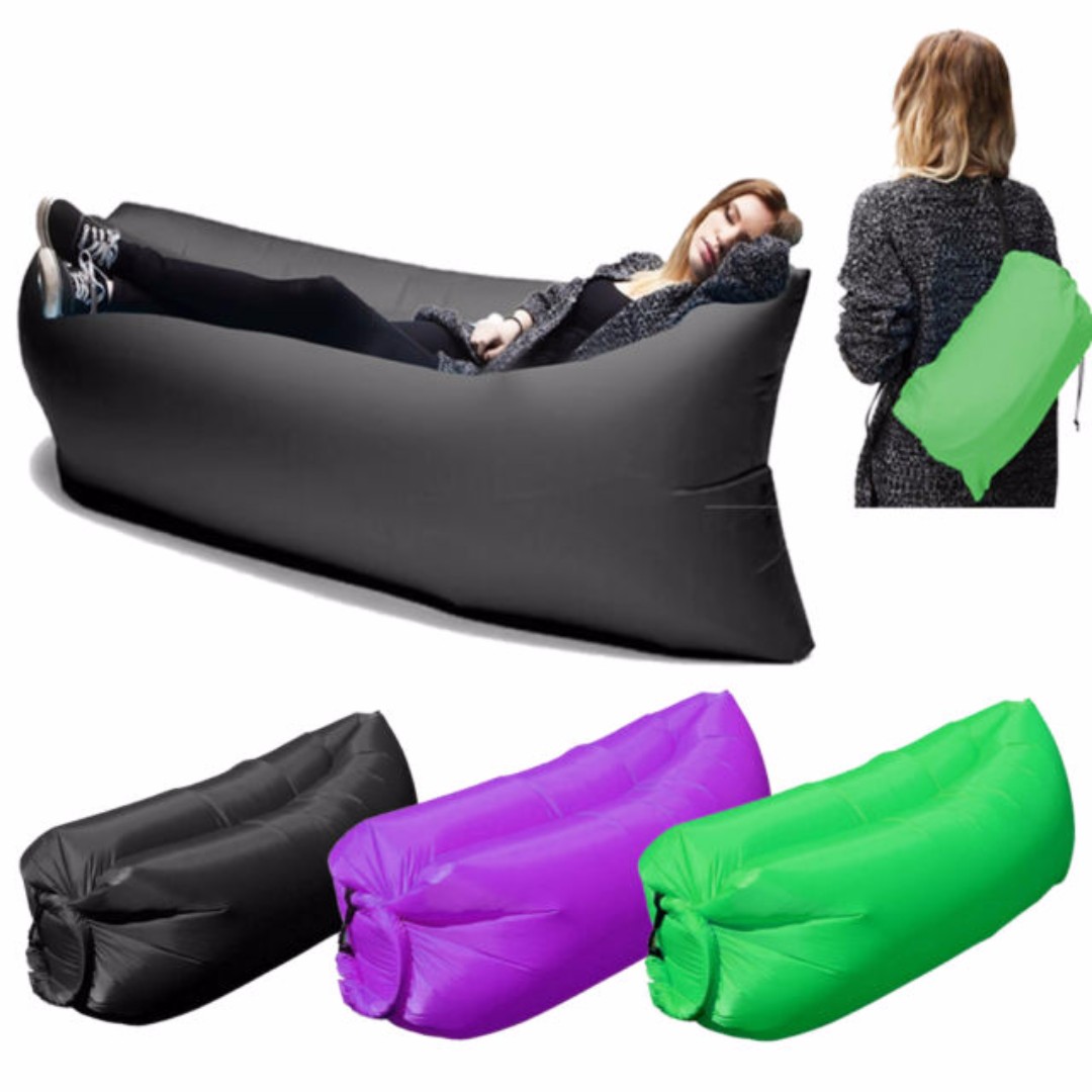 In Stock Black Thick Inflatable Air Sofa Bed Lazy Sleeping Camping Bag Beach Hangout Couch Windbed 2 Layers Oxford Nylon Furniture Home Living Sofas On Carou